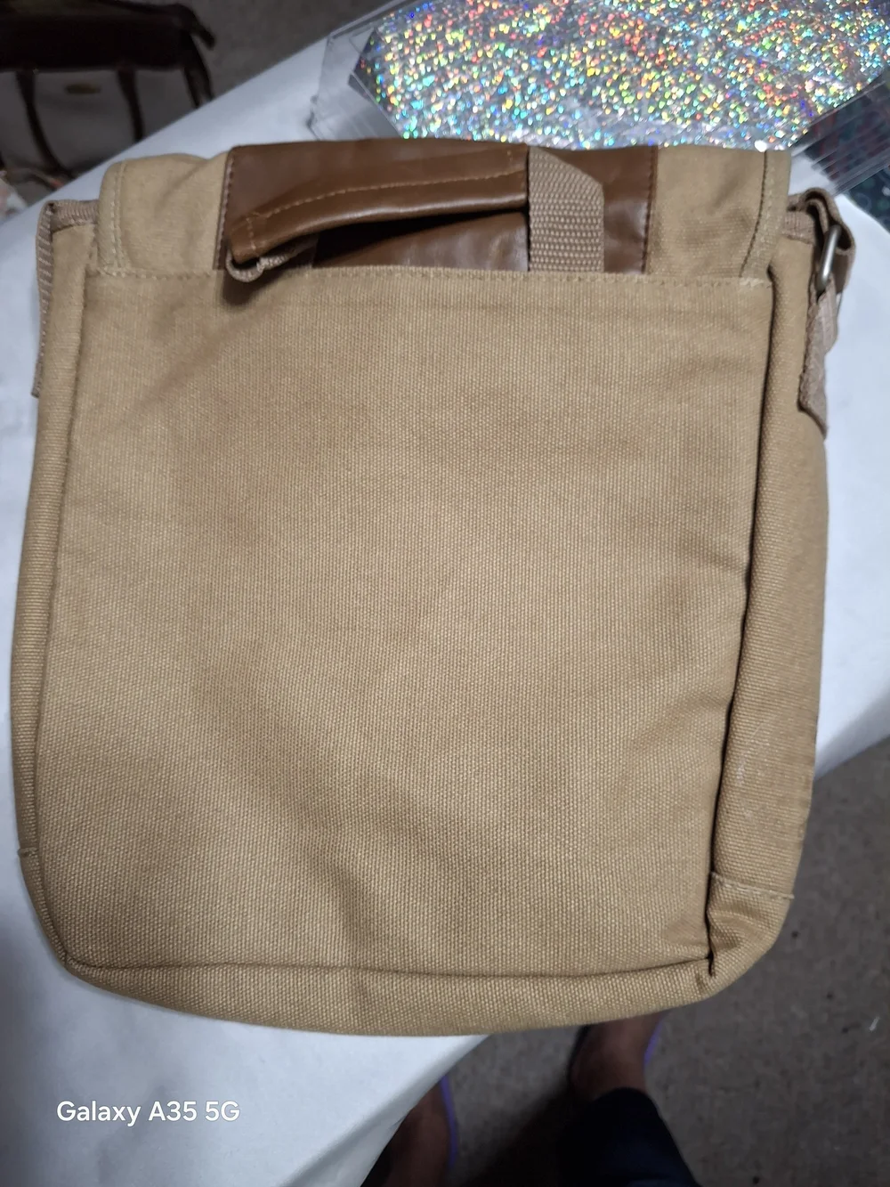 Vintage Field & Co. Canvas Messenger Bag with Leather Trim - Tan
